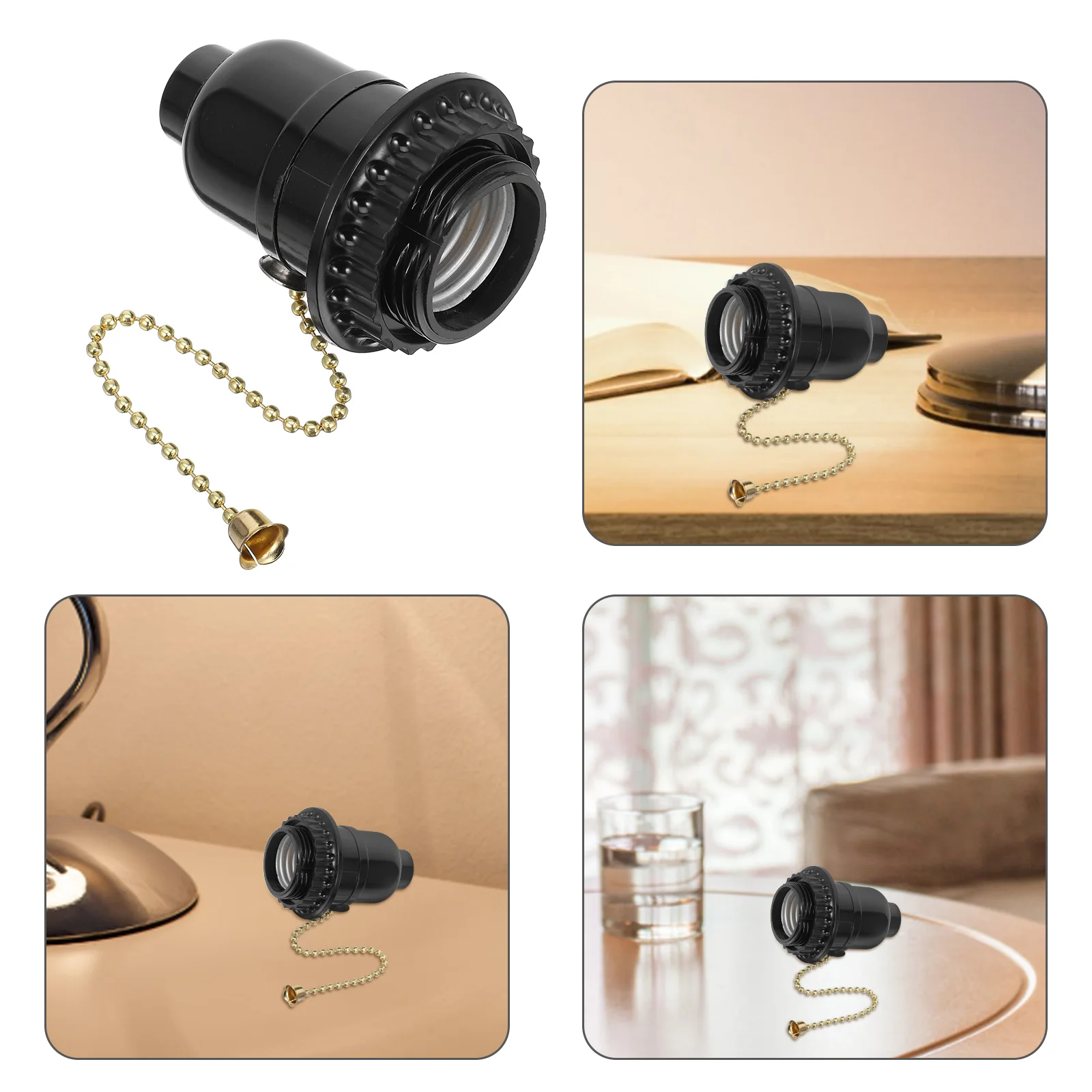 Black Pull Chain Lampholder Socket Base Replacement Light Bulb Holder Switch Plastic Lamp Parts E27 Shell Lamp Socket Car Lights
