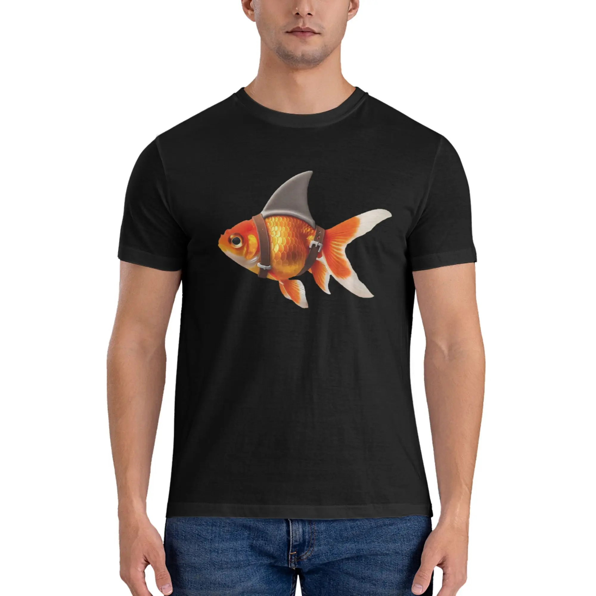 

Goldfish And Shark Brand Fish T-Shirt for Men Cotton T Shirts Men's Short Sleeve Round Neck Summer Clothes Tops S-6XL