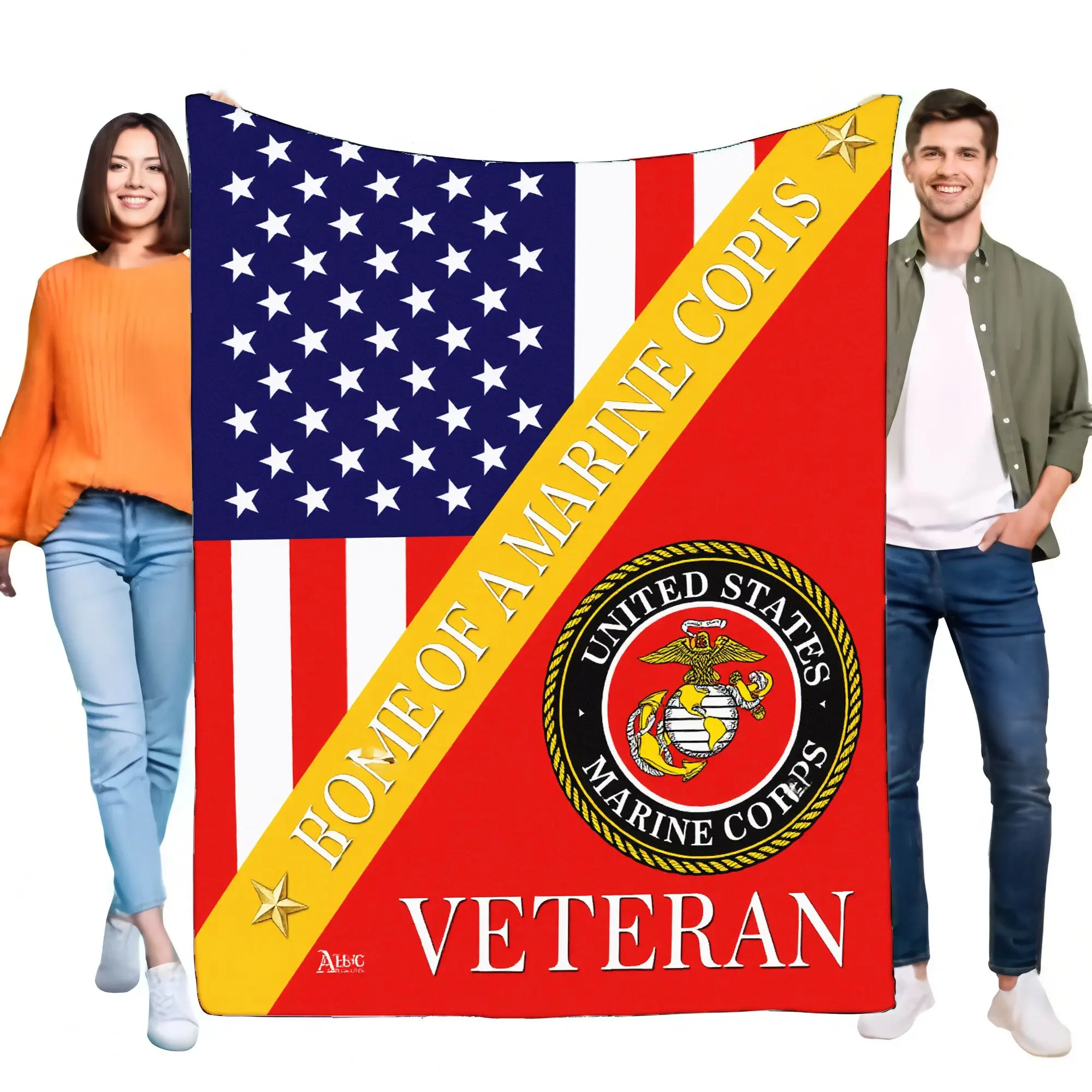 

United States Marine Corps Blanket Cozy Soft Throw with American Flag Design Ideal Veteran Gift Lightweight Warm Bed Sofa Decor