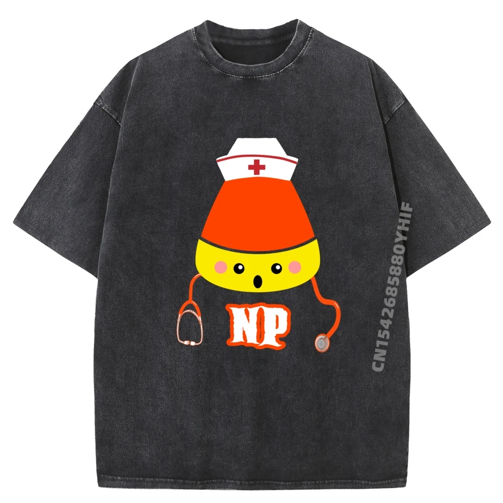 

Mens Printed Tees Stethoscope Wearing Candy Corn NP Nurse Practitioner Men Graphic Tees Mens Vintage Washed Shirt