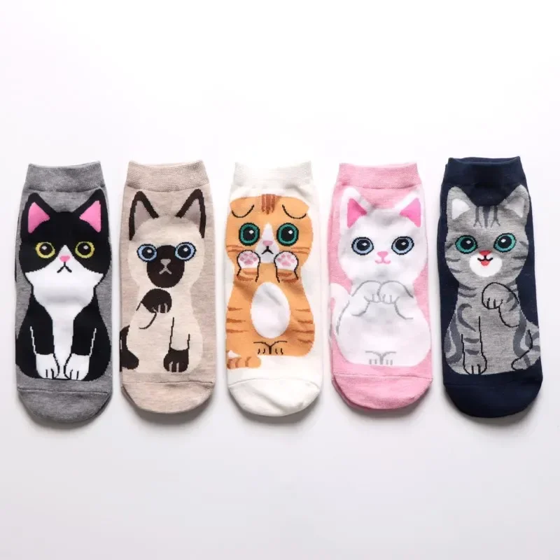 Śmieszne Śliczne Japońskie Kreskówkowe Zwierzęce Skarpetki Damskie Kawaii Kot Pies Krótkie Skarpetki Łódź Koreańska Moda Dorywczo Kostki Dziewczyny Skarpety Wiosna