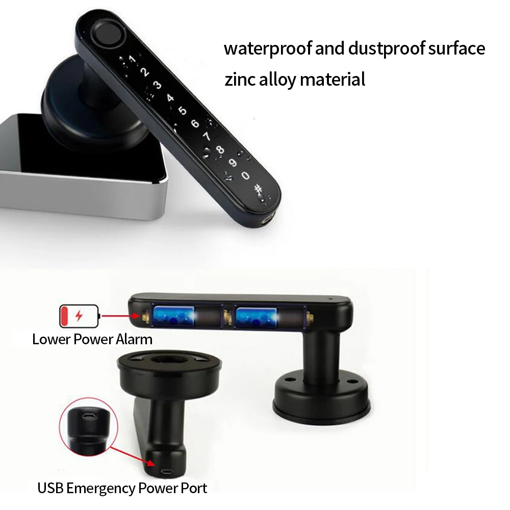 Imagem -04 - Ttlock ou Tuya Bluetooth Smart Fechadura de Impressão Digital com Senha Desbloqueio Mecânico com Chave Cabo de Madeira Aplicativo Smartlife