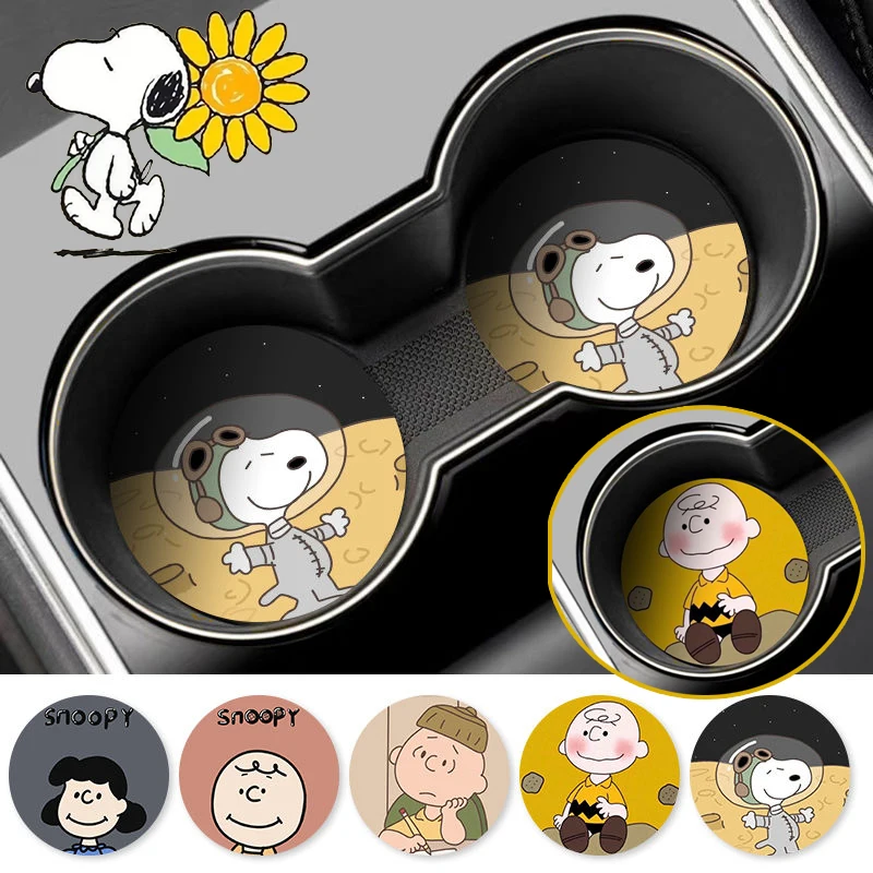 2pcs Snoopy Car Auto Cup Holder Anti Slip Insert Coasters Pads Interior Accessories Cartoon Anime Dust-proof Protection Coasters