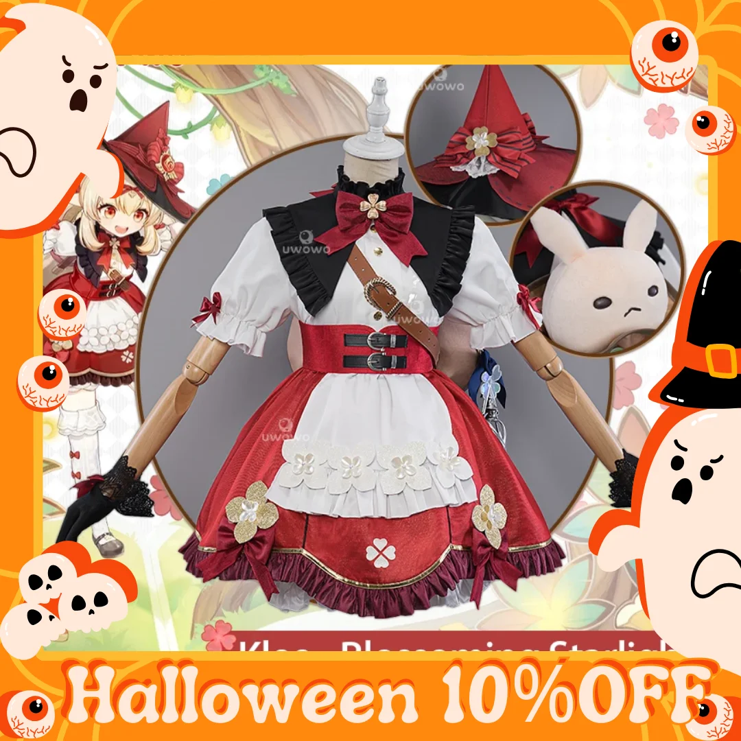 

LAST BATCH UWOWO Genshin Impact Klee Cosplay Costume with Hat Dress Blossoming Starlight Witchh Halloween Costumes