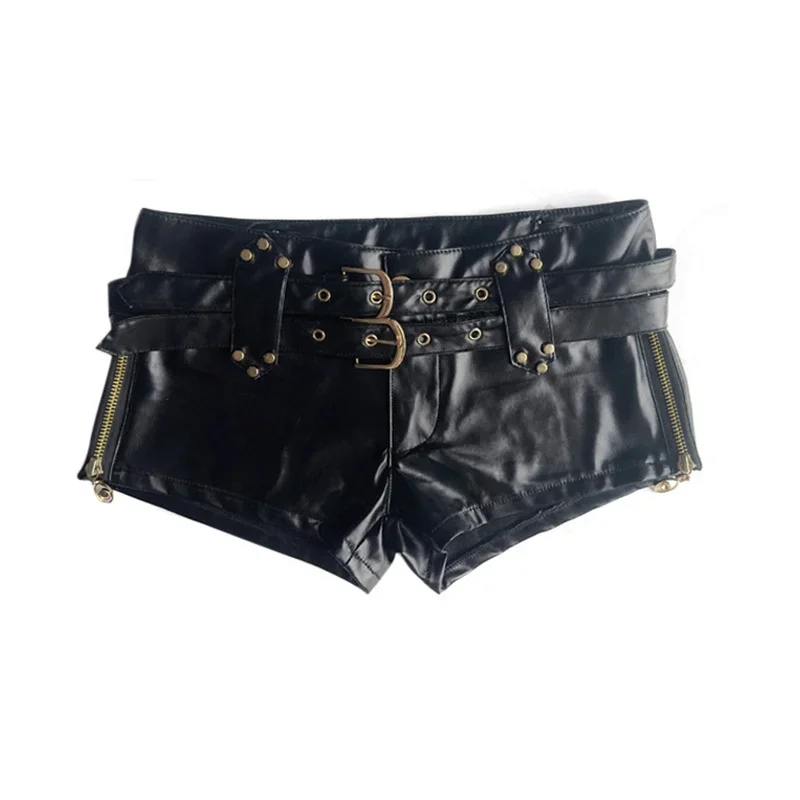 Frauen sexy Seite Reiß verschluss Spleißen ultra kurze Shorts niedrige Taille Ledergürtel Minihose weibliche schlanke Hüftlift Dreiviertel hose – Detail 5