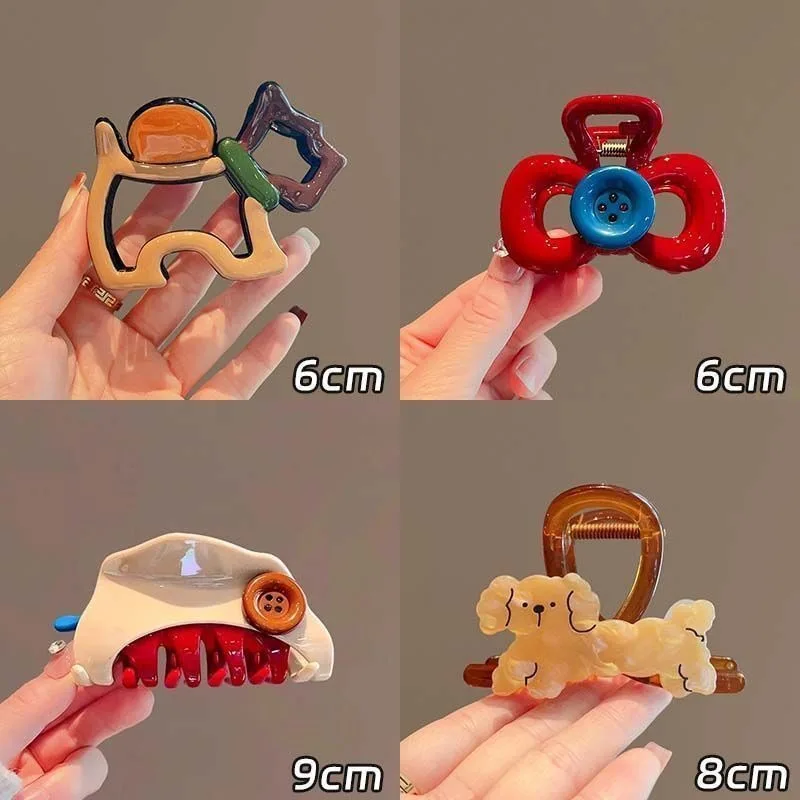 1pc Cute Cartoon Dog Hair Claw Clips Medium Size Contrast Color Hollow Out Shark Clip Women Fashion Hair Accessories