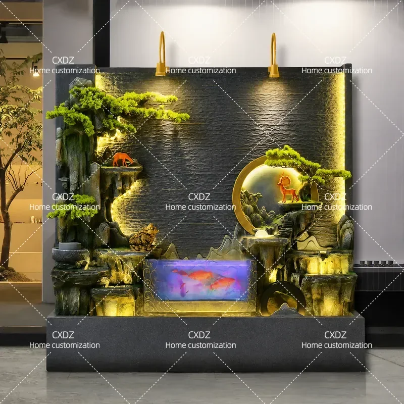 Water Curtain Wall Fountain Indoor Outdoor Living Room Partition Screen Courtyard Decoration Rockery Circulating Water Fish