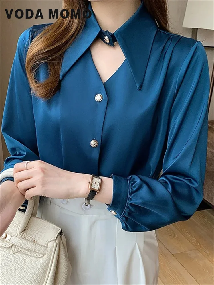 

Solid Korean Design Gentle Wind Blouse Women Top Elegant Long Sleeve Harajuku Tops Chiffon Women Blouses Tops Advanced sense