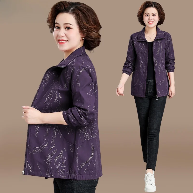 

Модная куртка средней длины для женщин среднего возраста и пожилых женщин, с воротником, на молнии, свободного кроя