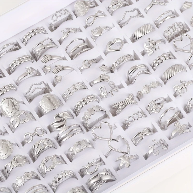 10Pcs/Lot Fashion Stacking Stainless Steel Rings For Women Men Mix Style Open Adjustion Jewelry Party Gifts