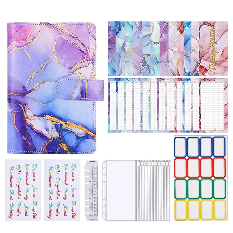 Budget Binder Color Imitation Gold Pattern Notebook Easy To Carry PU Artificial Leather Notebook Binder