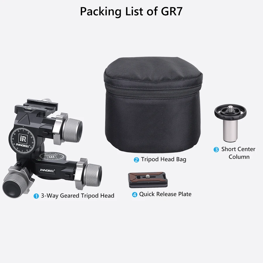 INNOREL GR7 CNC Aluminiumlegierung Hochpräziser 3-Wege-Getriebe-Stativkopf Tragfähigkeit 6kg Gewicht 1,05kg für Fotografie-Kameras – Detail 9