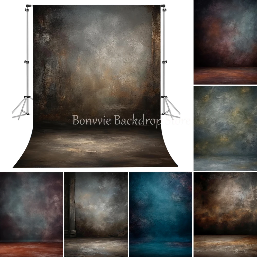 Abstract Gradient Texture Portrait Backdrop for Photography Vintage Blue Black Grey Color Professional Photographic Background