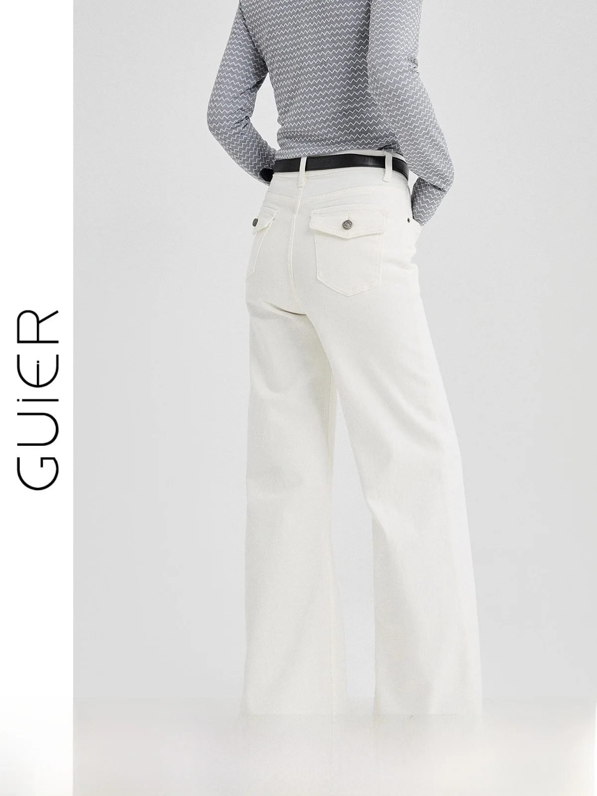 

White Micro Flare Jeans Women's Spring Casual High Waist Slim Fit Jeans Guier Brand Waed Proc Pure Color Spring 2026