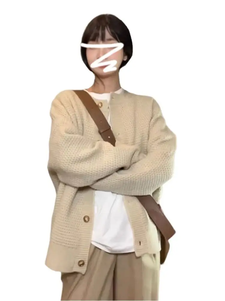 Cappotto maglione lavorato a maglia vintage coreano Sle pigro Cardigan aperto invernale da donna vestibilità ampia Top di piccole dimensioni Calore confortevole