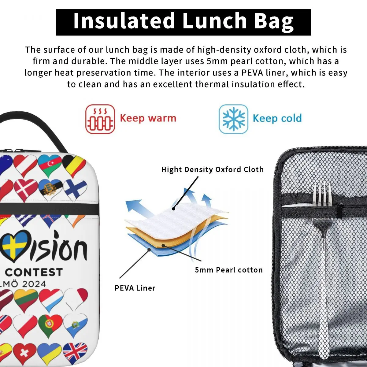 2024 Eurovisions Contest Insulated Lunch Bag Malmo Music Festival Supporter Gift Storage Food Box Portable Thermal Lunch Box