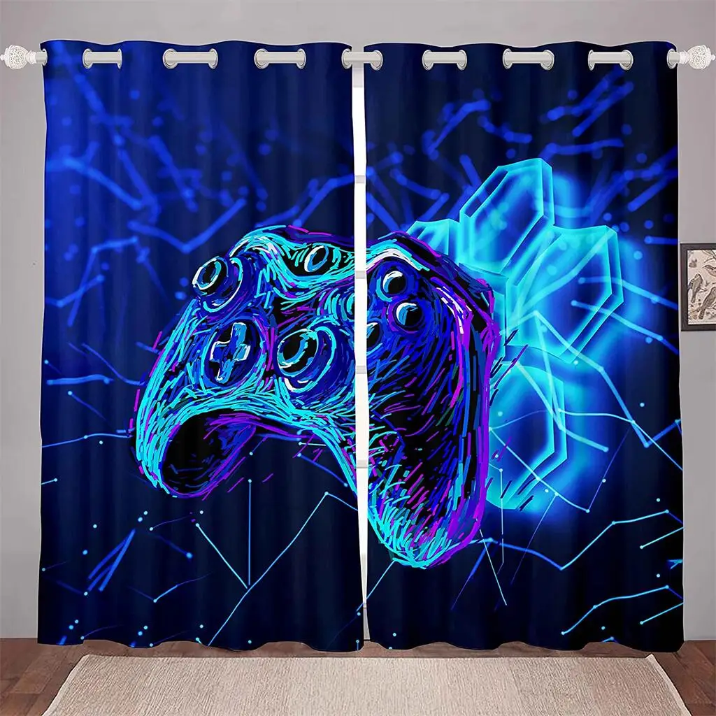 2 Pcs Video Game Theme Curtains Colorful Splash Design Living Room Bedroom Study Sun Shade Curtains Teen Room Decoration