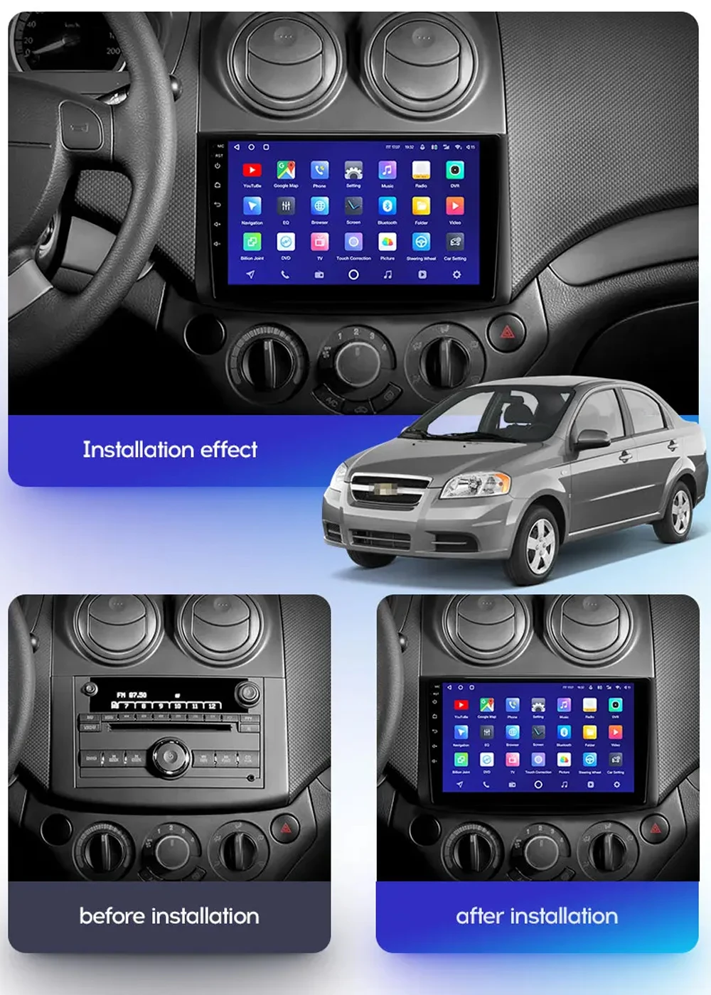 Android 14 For Chevrolet Aveo T250 2006 - 2012 Nexia 1 2020 - 2022 Car Radio Multimedia Video Player Navigation GPS 4G + WIFI