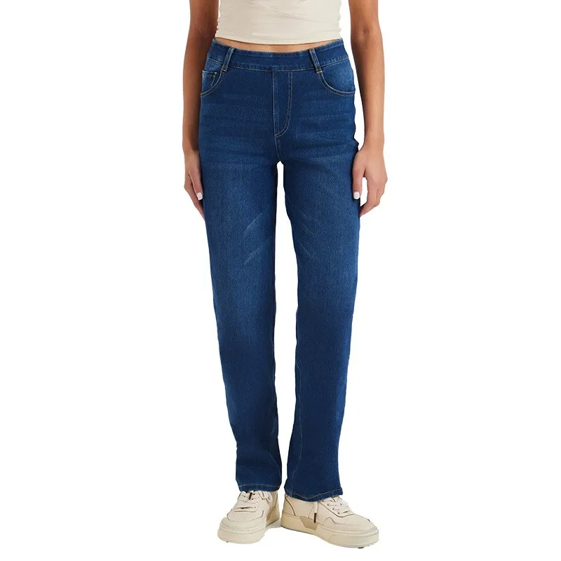Baggy Jeans For Woman Flared High Waist Straight Leg Denim Pants Women's Stretch Full Length Denim Jeans Women's Solid Medium