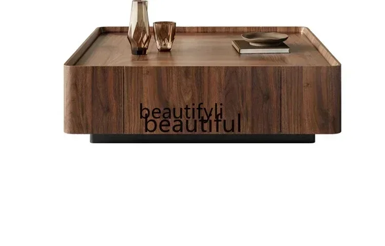 

Coffee Table Living Room New Black Walnut Solid Wood Square Coffee Table Light Luxury High-Grade Small Apartment