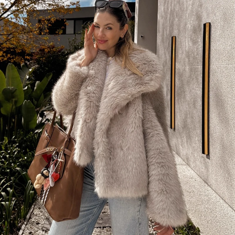 Tornova Luxury Faux Fur Coat Casual Women's Casual Lapel Furry Commute Outerwear Autumn Winter 2025 Long Sleeve Jacket Female