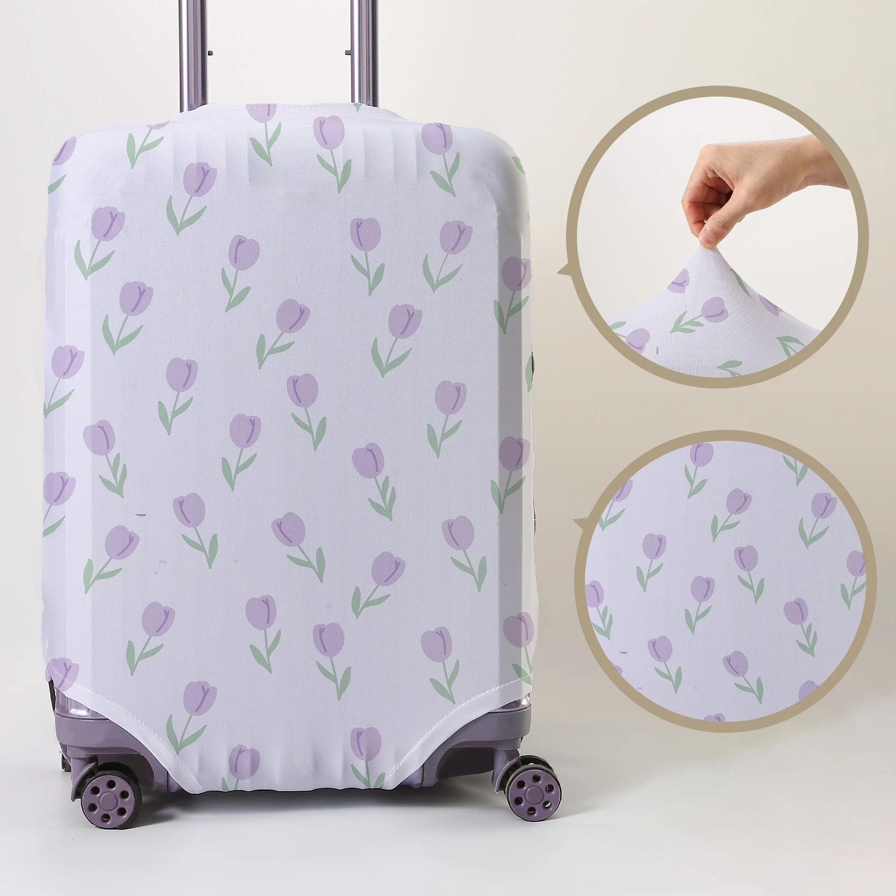 

Light purple tulip full print pattern luggage protection cover, suitable for 18-32 inch luggage covers, luggage handle gloves, t