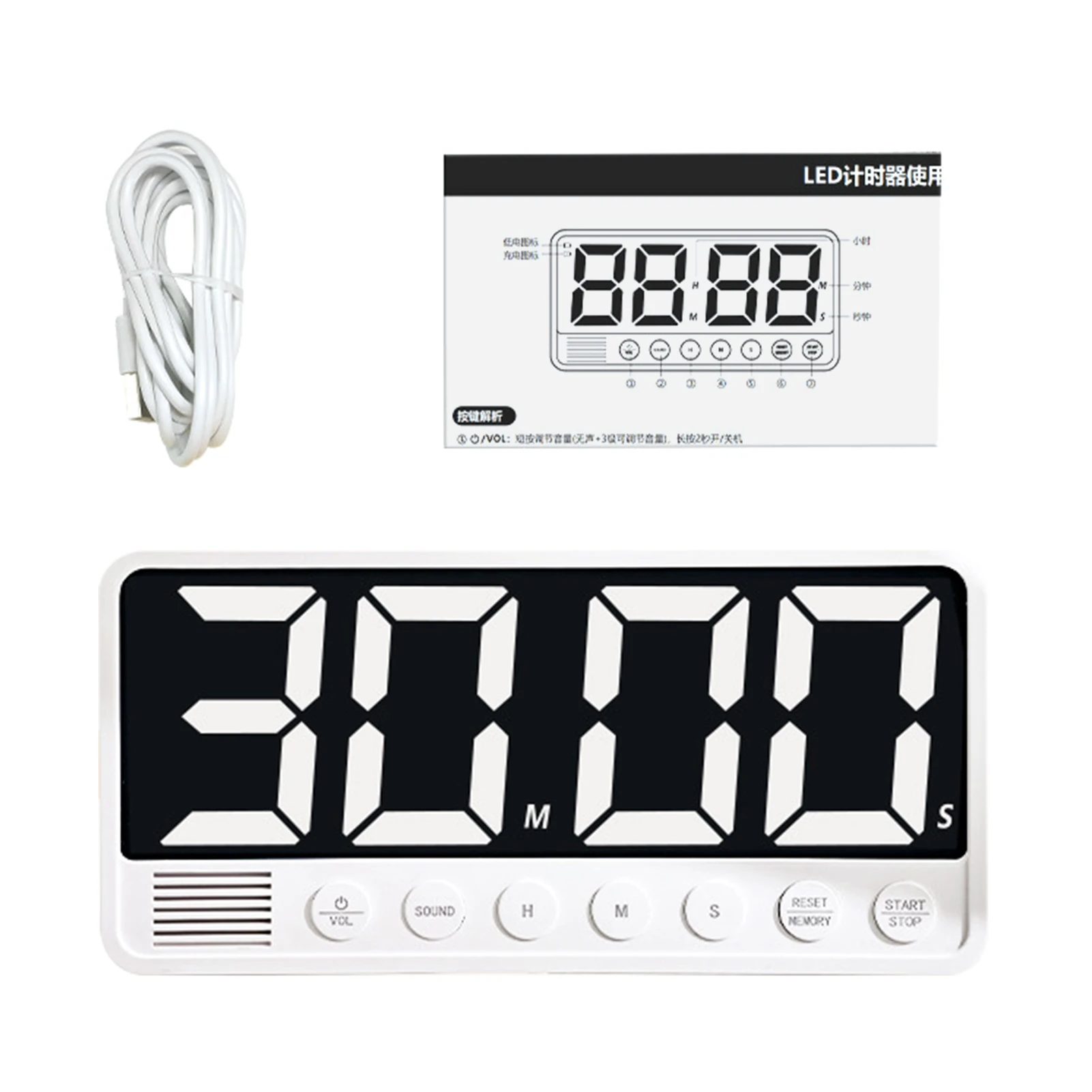 

LED Timer Countdown Big Screen 99Hr 59Min 6 Alarm Volume 3 Memories Type-C Charging Event countdown timer display