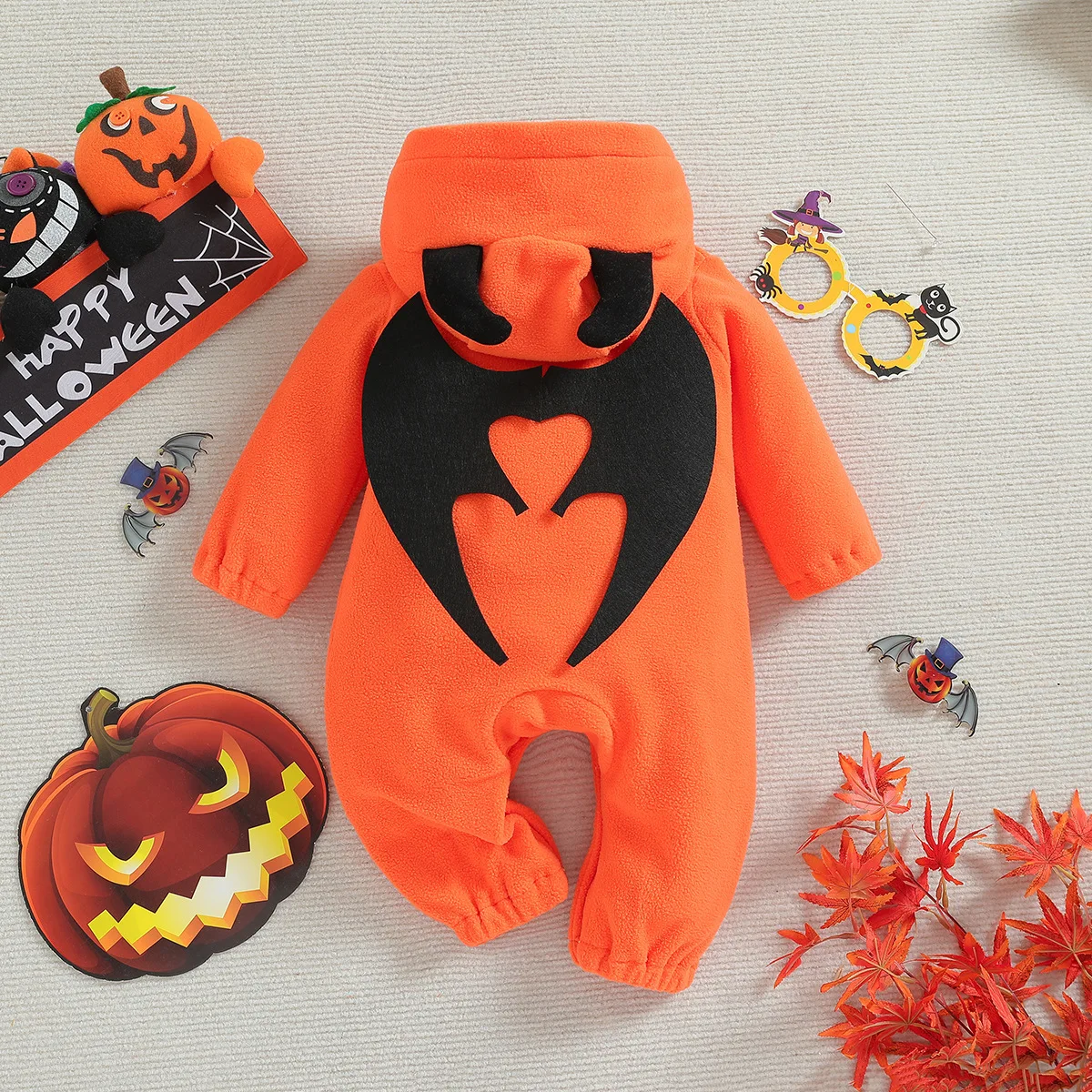 Baby Halloween romper Children's clothing autumn winter new  jumpsuit boys and girls baby pumpkin ghost face wings plush romper