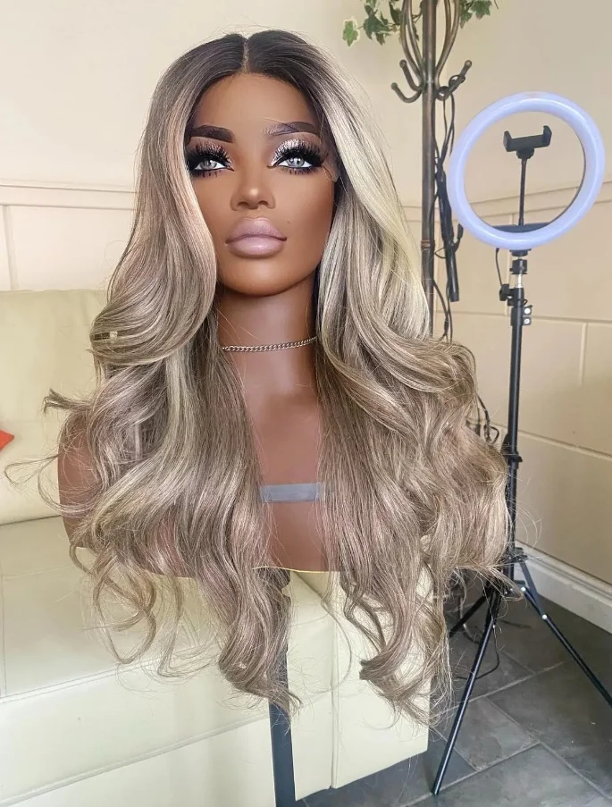 طويل الجسم موجة الباروكات الإناث تسليط الضوء على البلاتين شقراء الاصطناعية الدانتيل فرونتا الباروكات قبل قطعها عالية الجودة الباروكات أعلى بيع الاستخدام اليومي #4