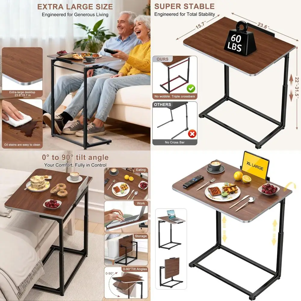 

Adjustable Height TV Dinner Tray with Laptop Desk and C-Shaped Tablet Slot in Walnut Finish