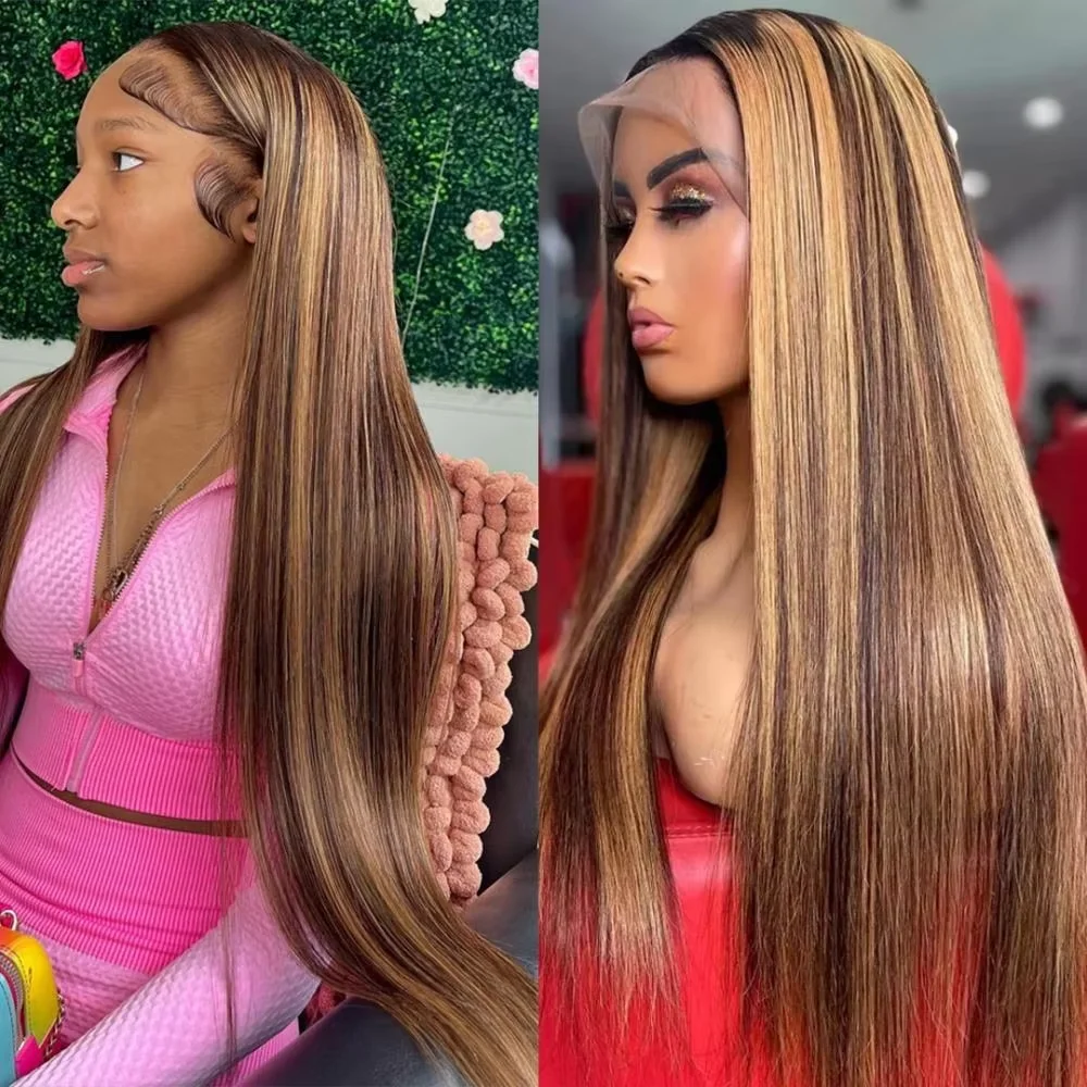 

Highlight 250% Density Peruvian 13x4 HD Lace Front Human Hair Wigs Women 30 32 Inch Straight Glueless Lace Frontal Closure Wigs