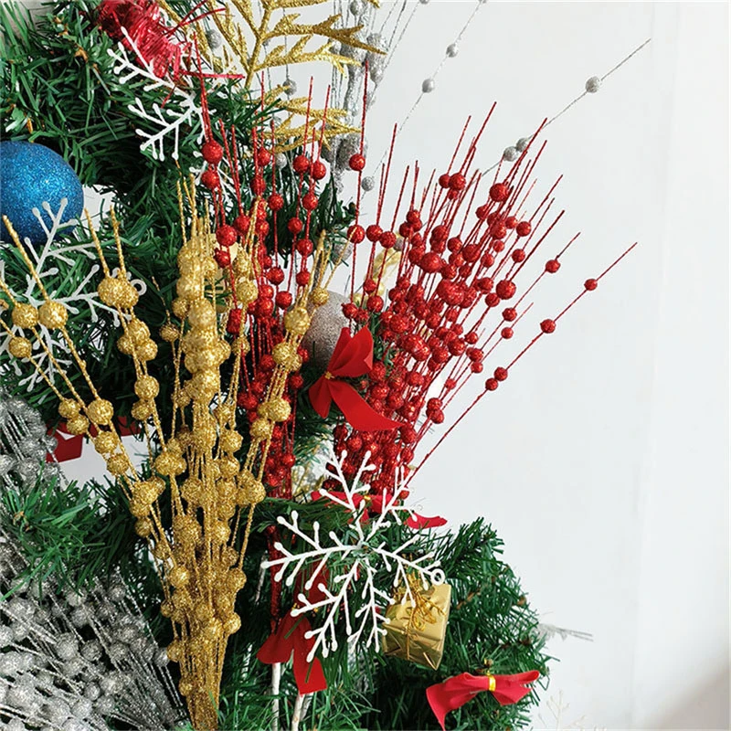 43cm Foam Artificial Flowers Golden Glitter Christmas Berries Bouquet Home Christmas Wedding Decor Table Wreath DIY Crafts