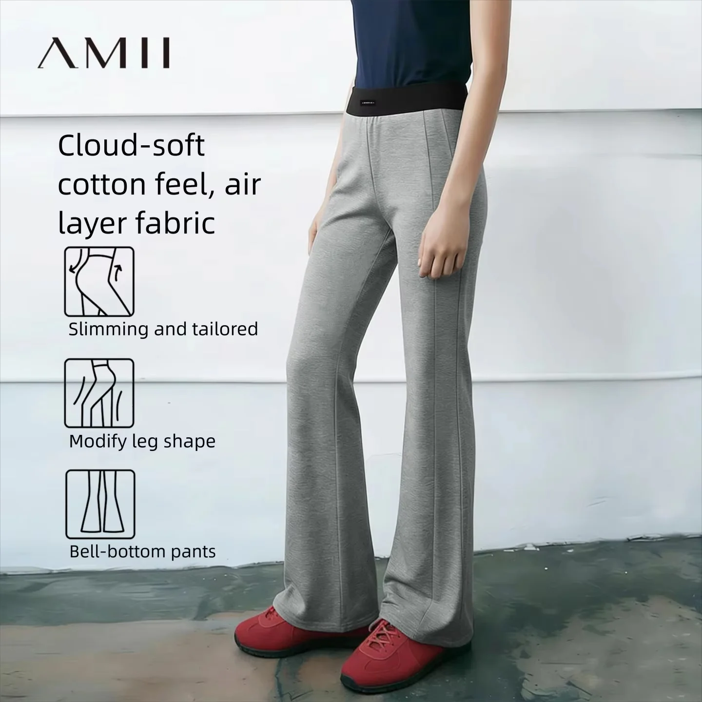 Amii Women's Flare Pants 2026 Summer New Color Block Elastic Waist Air Layer Trousers Casual Versatile Pants For Women 12622154
