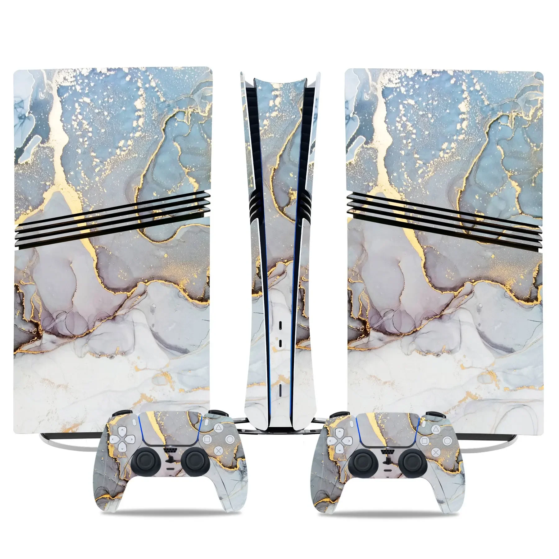 For PS5 Pro Console Skin Marble Pattern PVC Waterproof Heat-Resistant Scratch-Proof Vinyl Sticker Easy to Apply Bubble-Free