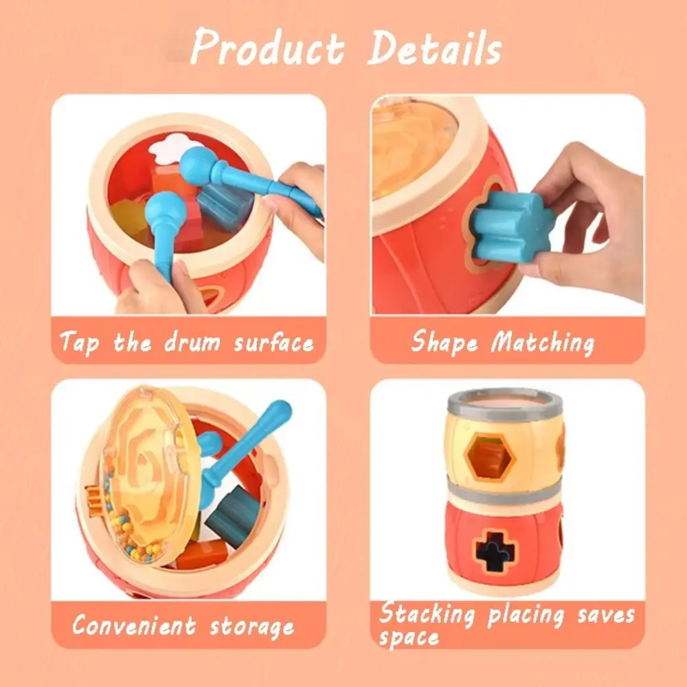 Zabawka muzyczna dla niemowląt, instrument muzyczny Montessori, bębenek ręczny, instrument perkusyjny, labirynt dopasowujący kształty, gra z kulką, zabawka edukacyjna rozwijająca motorykę małą.