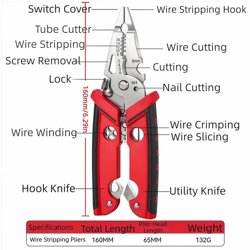 18-in-1 Multi-Purpose Wire Stripping Pliers Manual Multifunctional Electrician Tool Effort-Saving Splitting Pliers for Home Repa