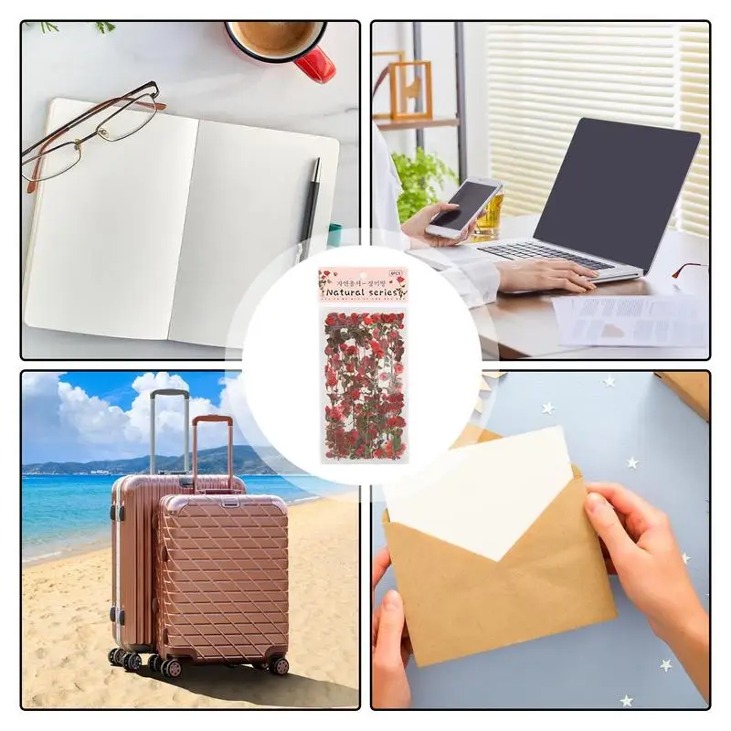 Flower Stickers For Crafts 6 Sheets Natural Decorative Retro Decals DIY PET Floral Stickers Waterproof Plant And Flower Stickers