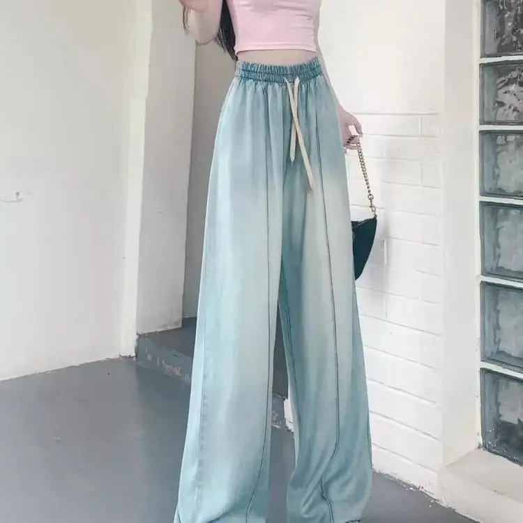 

Женские джинсы больших размеров (300 Pou+) с эластичным поясом, широкими штанинами, летние, свободные, прямые, струящиеся, в пол