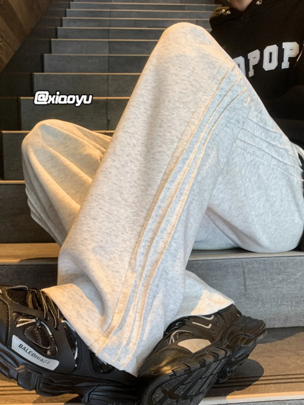 

American Sle Men's Spor Wide Leg Pants Autumn Trendy Crumpled Design Loose Straight Casual Long Trousers