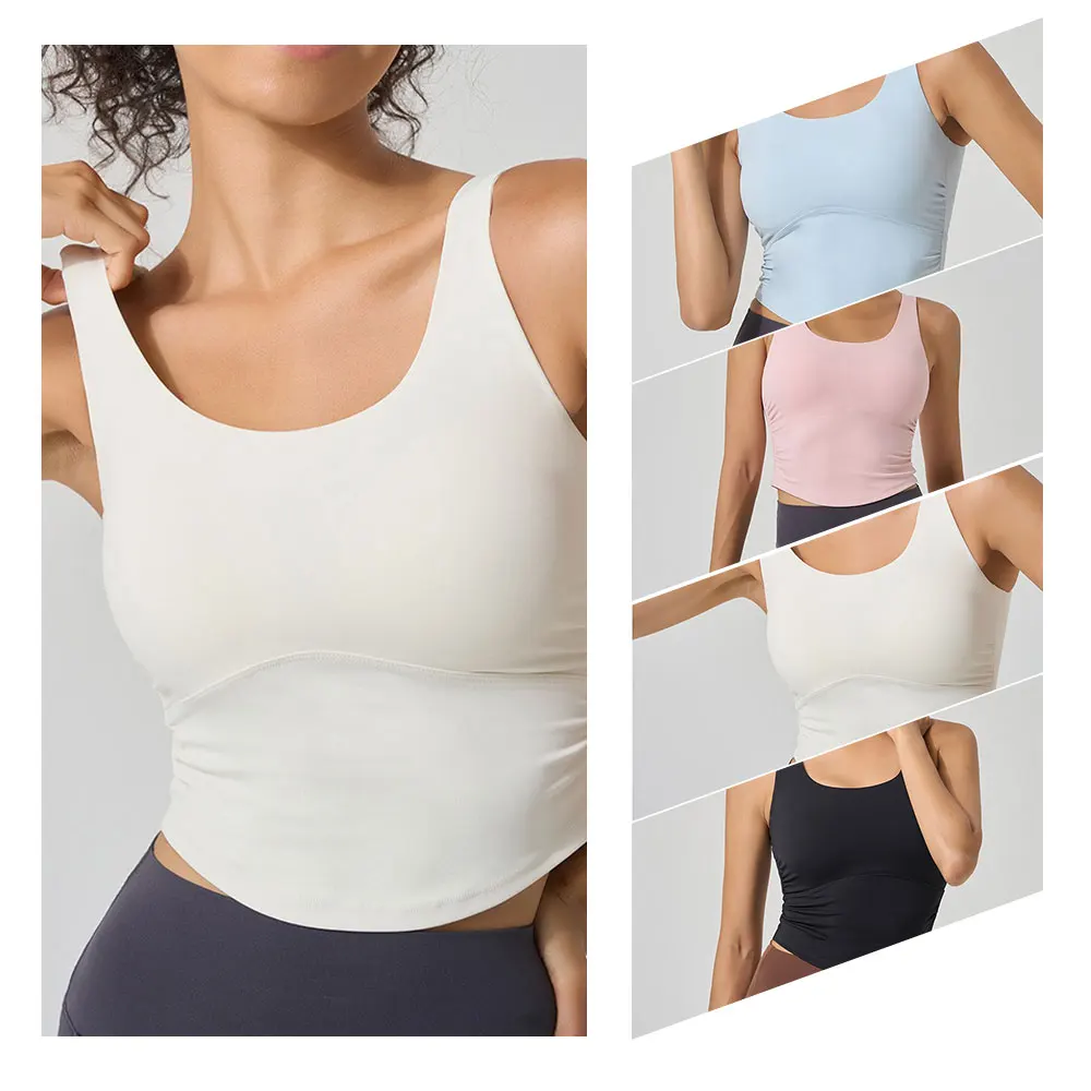 Reggiseno sportivo da yoga a coppa fissa da donna - Canotta da allenamento con vita increspata incrociata sul retro per pilates, palestra, fitness all'aperto