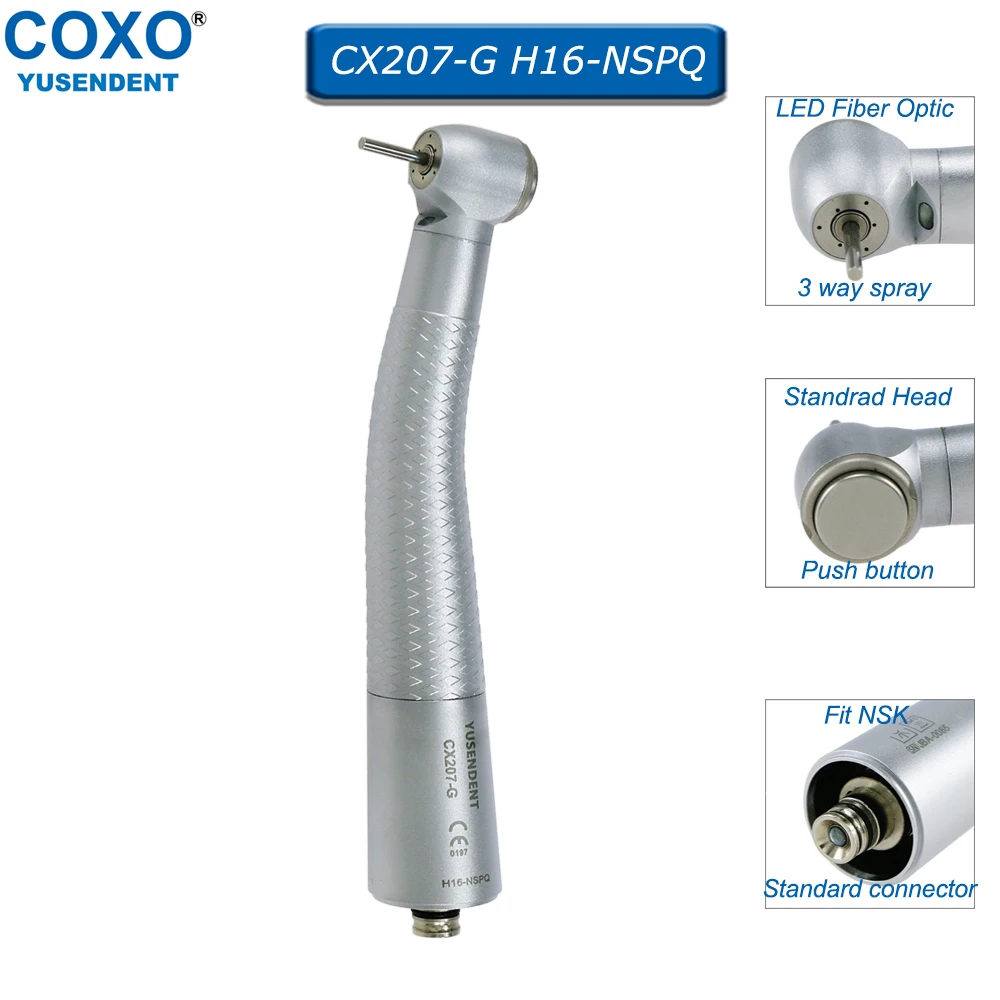 COXO Dental Fiber Optic High Speed Handpiece Dental Turbine With LED Light 4 Holes Quick Coupling Fit NSK Handpiece