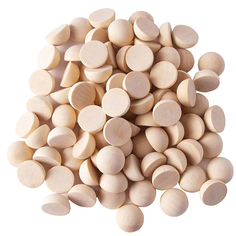 

Hot Sale 100Pcs 20 Mm Half Wooden Beads, Unfinished Split Natural Round Wood Balls Loose Beads For DIY Craft Christmas