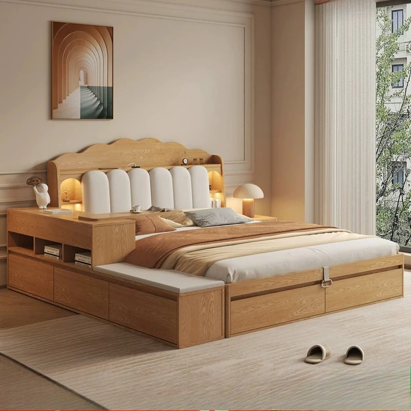 Camas de Dormitorio Estilo Loft Japonés Únicas, 180x200, Camas Queen para Niños con Almacenamiento, Camas Italianas de Lujo para Adultos, Tatami con Librero, Muebles para el Hogar