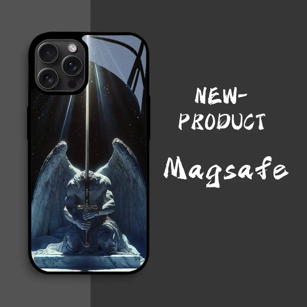 Super fajne luksusowe etui na telefon Black Angel Death Demon dla IPhone16 15 14 13 12 11 Pro Xs Max Mini XR X 7 8 Plus Luxury Mirror Har