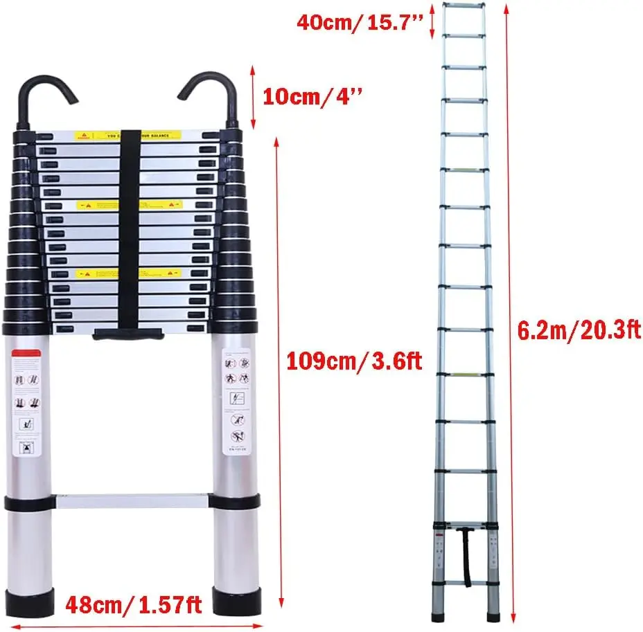 Телескопическая лестница длиной 6,2 м со съемными крючками и выдвижными ступеньками, складная высокая лестница-чердак с нескользящими ножками, складная лестница