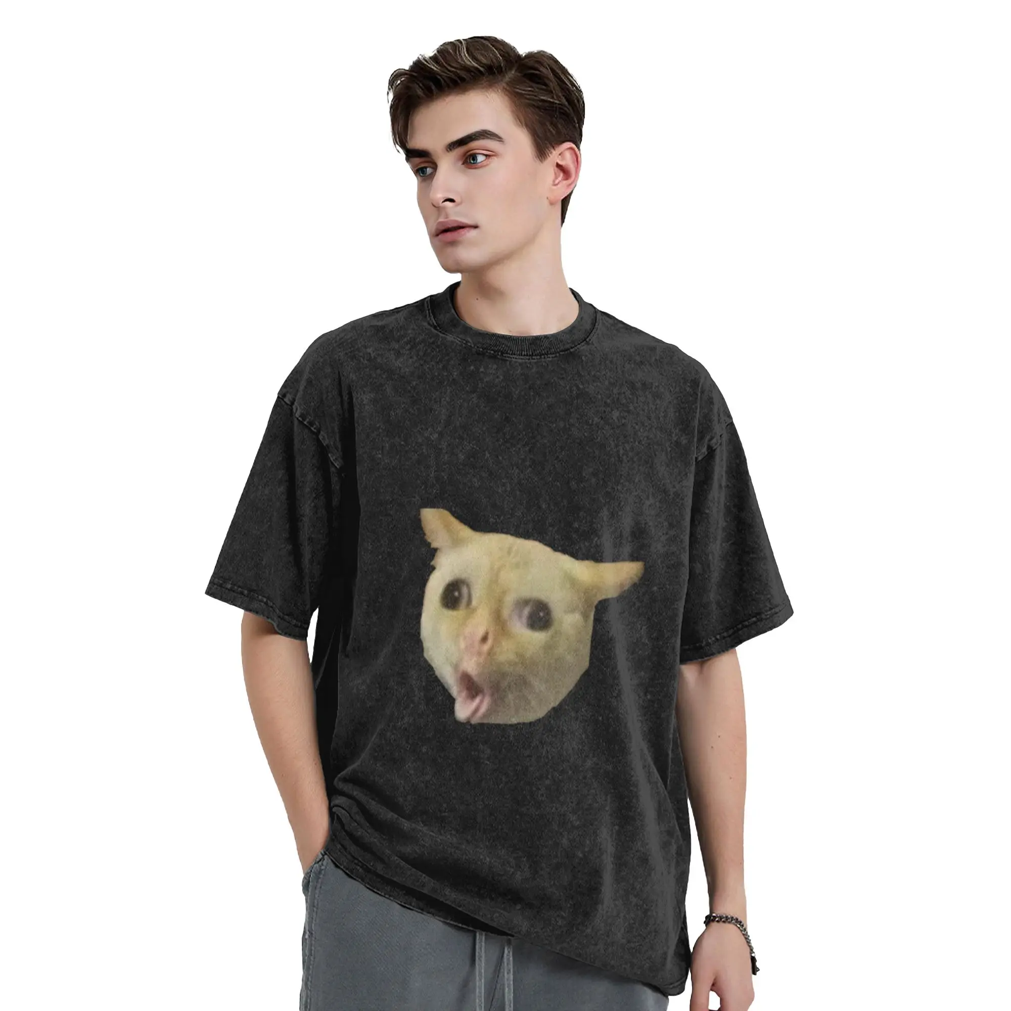 Cat Coughing Like A Kid Meme Unique Trendy A Vintage Oversized Cotton T-Shirts