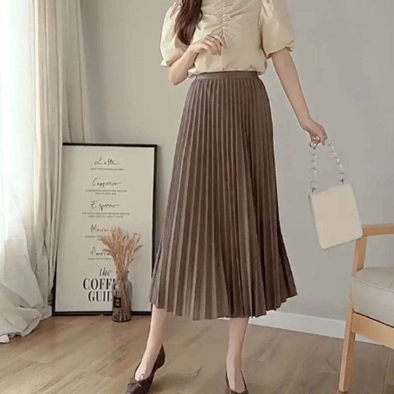Mid-length High-waisted Pleated Skirt for Women Spring and Autumn Versatile Large Swing Skirt Slimming A-line Skirt New