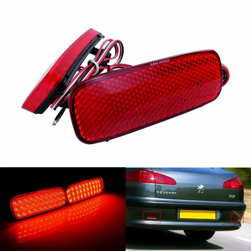 Pair Red LED Rear Bumper Reflector Brake Stop Tail Light Lamps For Citroen C1 C5 Peugeot 107 206 607 Expert Fiat Scudo