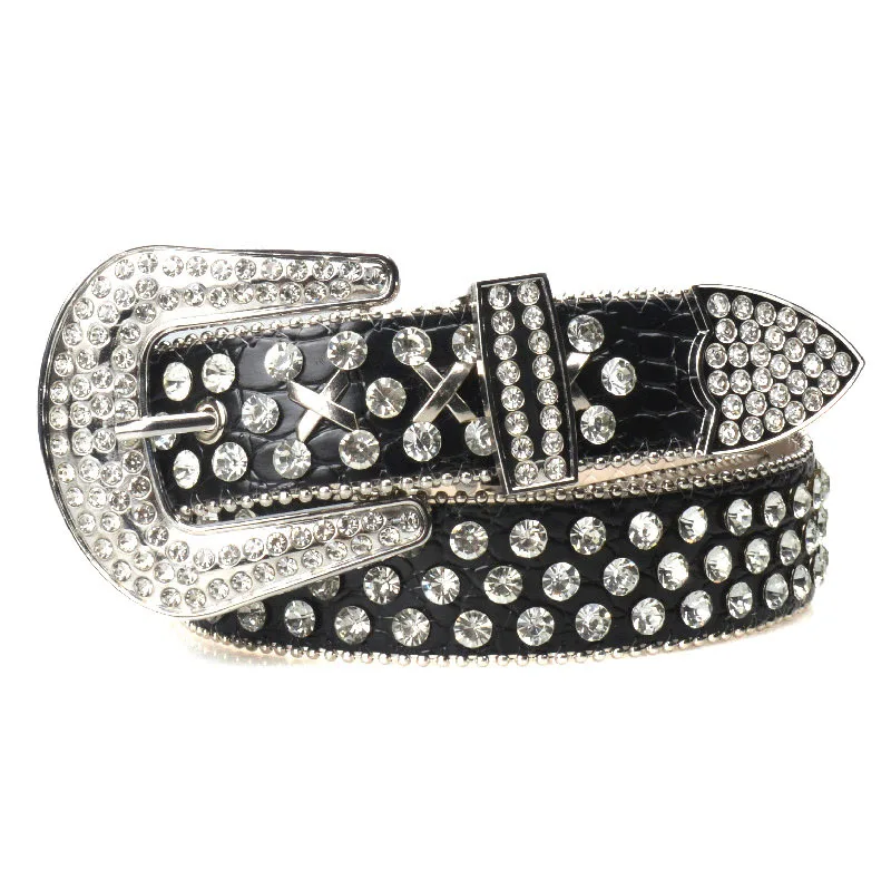 

Women's Belt Pin Buckle Rhinestone Lengthened Wide Inlaid Belt