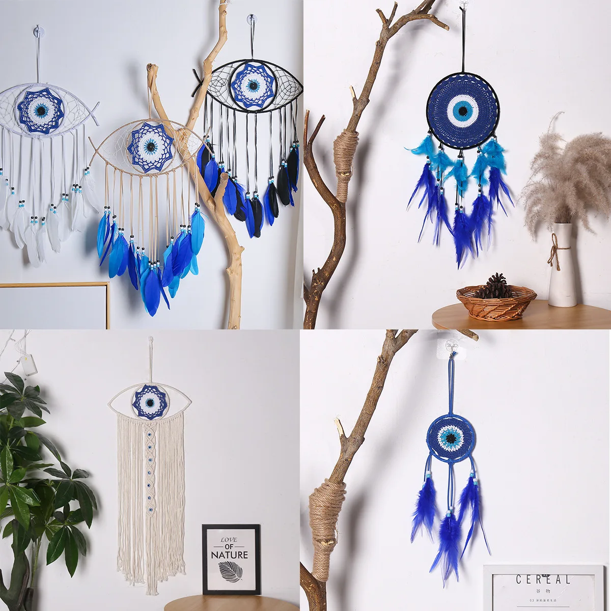 Evil Eye Dream Catcher Boho Room Decor Handmade Eye Wall Decor Blue Feather Dreamcatcher Wall Hanging Wall Art Living Room Gift